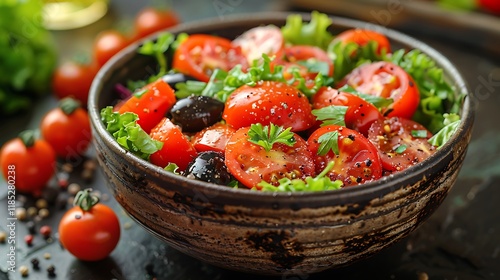 Healthy Eating Fresh Organic Nutritious Food, Tomatoes, Olive, Salad