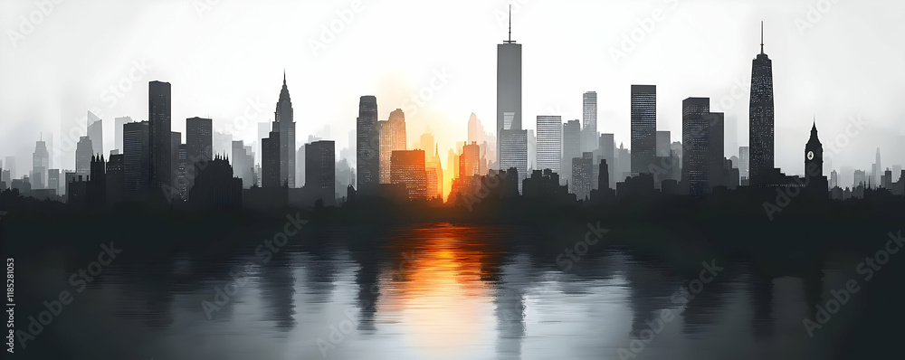 Fototapeta premium Sunrise Cityscape Reflection