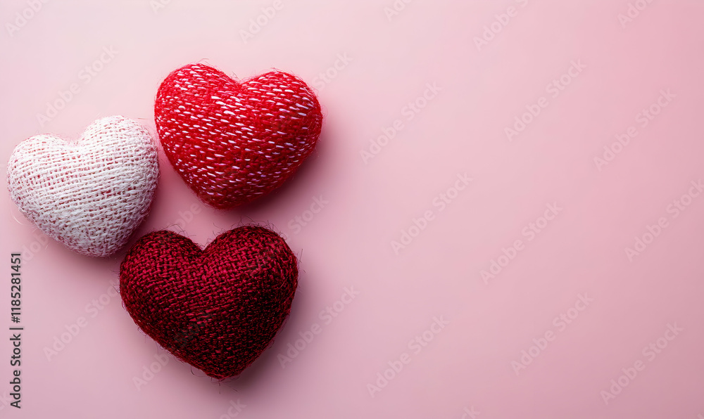 Fototapeta premium Knit hearts, pink background, Valentine's Day