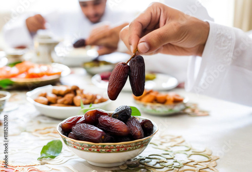 Enjoying traditional dates during a festive gathering in the Middle East