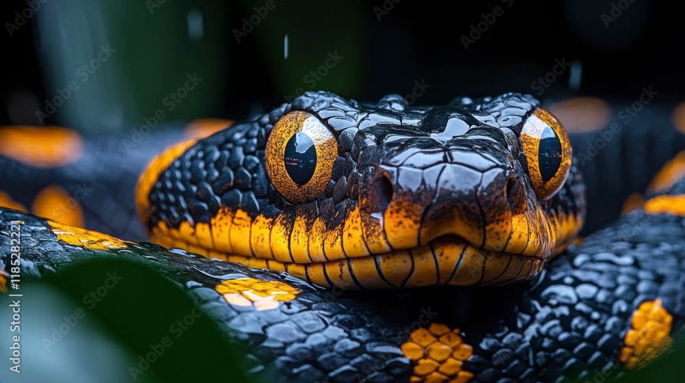 Fototapeta premium Close-Up of a Yellow-Banded Snake in Rainforest