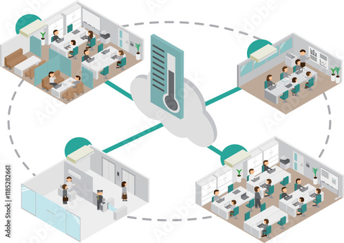 アイソメトリックなオフィスの空調管理システムのイメージ素材