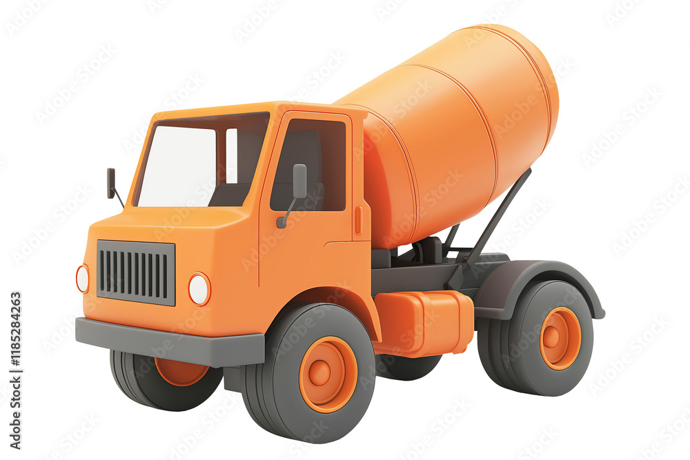 Orange Toy Cement Mixer Truck on a Plain Transparent Background