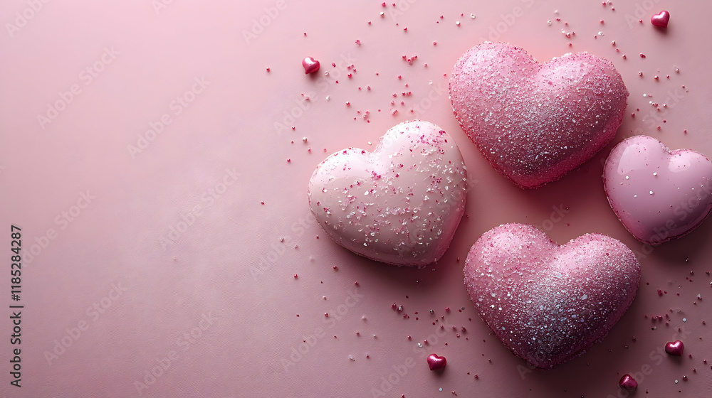 Obraz premium Pink heart sweets, Valentine's Day, pastel background, sprinkles, love