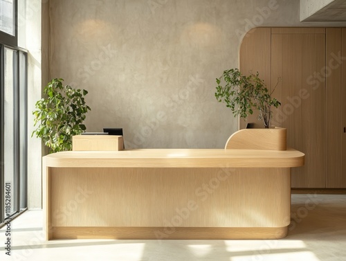 Modern Wooden Reception Des...