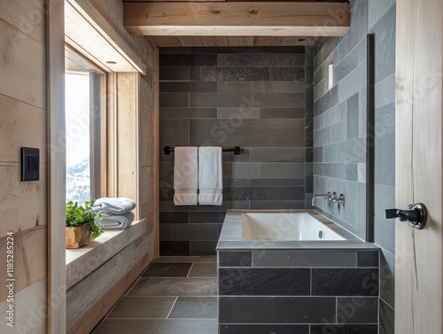 Wallpaper Mural Modern Bathroom Design With Stone Tile And Wood Accents Torontodigital.ca