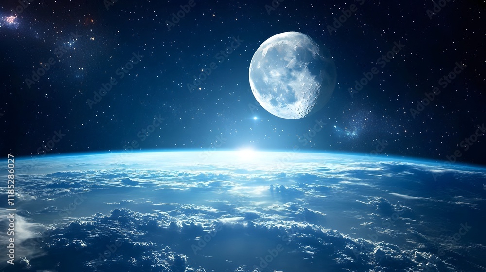 Fototapeta premium Earth and Moon in Space A Celestial View