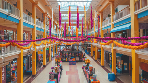 Wallpaper Mural Colorful Indian Holi Festival Celebration in a Spacious Shopping Atrium. Concept of Cultural Festivities, Vibrant Decorations Torontodigital.ca