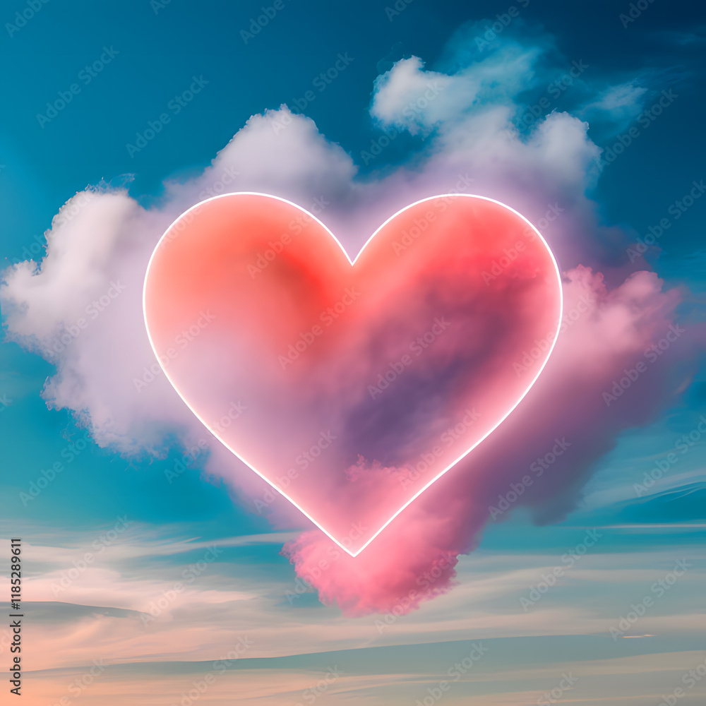retro heart of light with cloud in background