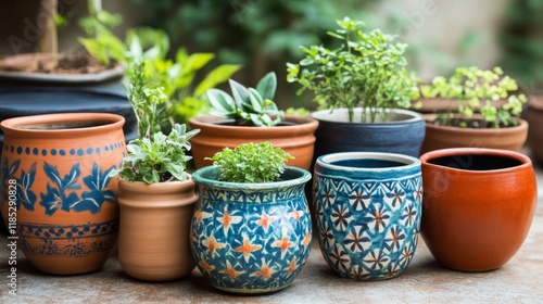 Wallpaper Mural Assorted potted plants in decorative clay and ceramic pots Torontodigital.ca