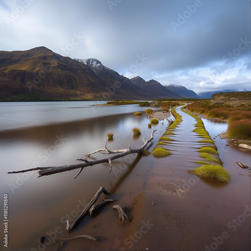 Flooded Glendhu bay track near Wanaka in Otago on South Island of New Zealand photo