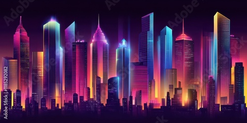 Neon Cityscape Illuminated Towers Gleaming at Night