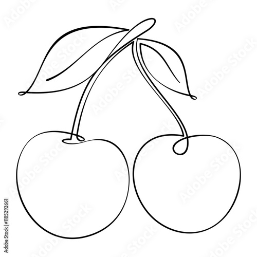 Cherry fruit illustration with continuous line art