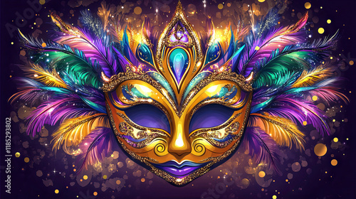 Wallpaper Mural Vibrant Carnival Mask with Luxurious Feathers and Sparkling Details. Concept of Mardi Gras Celebration, Festive Glamour Torontodigital.ca