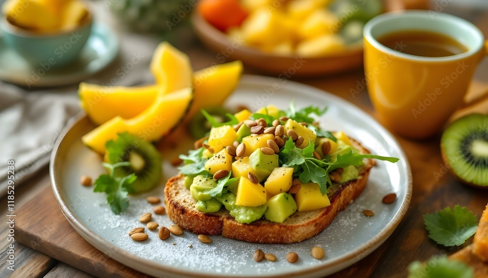Delicious Avocado Toast with Mango and Kiwi: A Healthy and Vibrant Breakfast Delicious Avocado Toast with Mango and Kiwi: A Healthy and Vibrant Breakfast