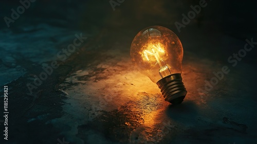 Glowing Vintage Light Bulb on Dark Background photo