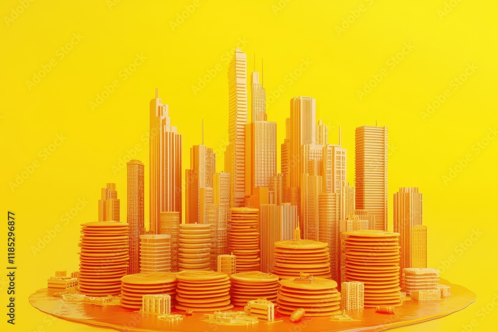 Golden Cityscape Rising From Molten Gold Golden Cityscape Rising From Molten Gold
