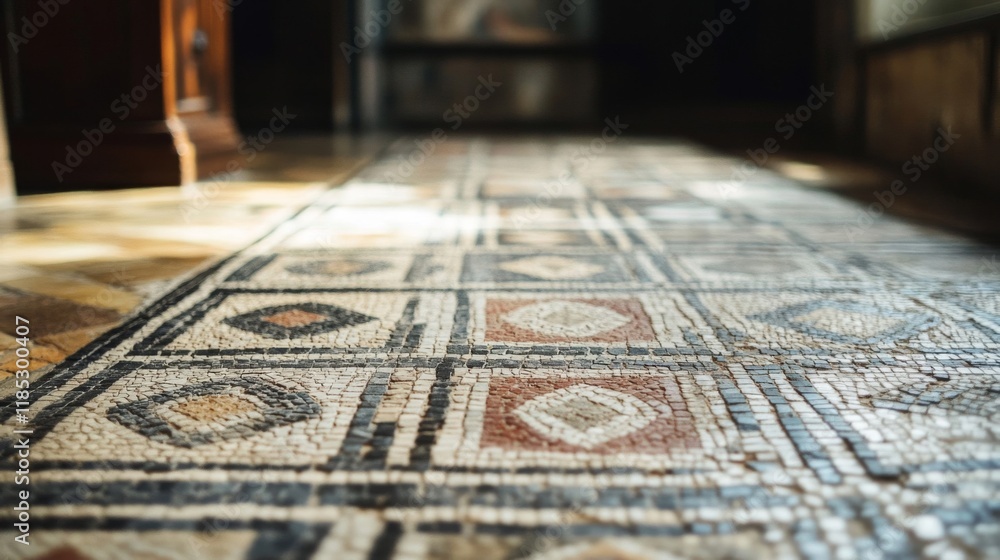 Naklejka premium Intricate Mosaic Floor Pattern in Historical Building
