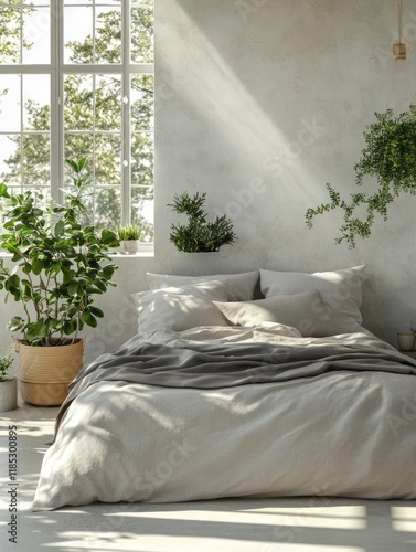 Sunlit Bedroom With Plants ...