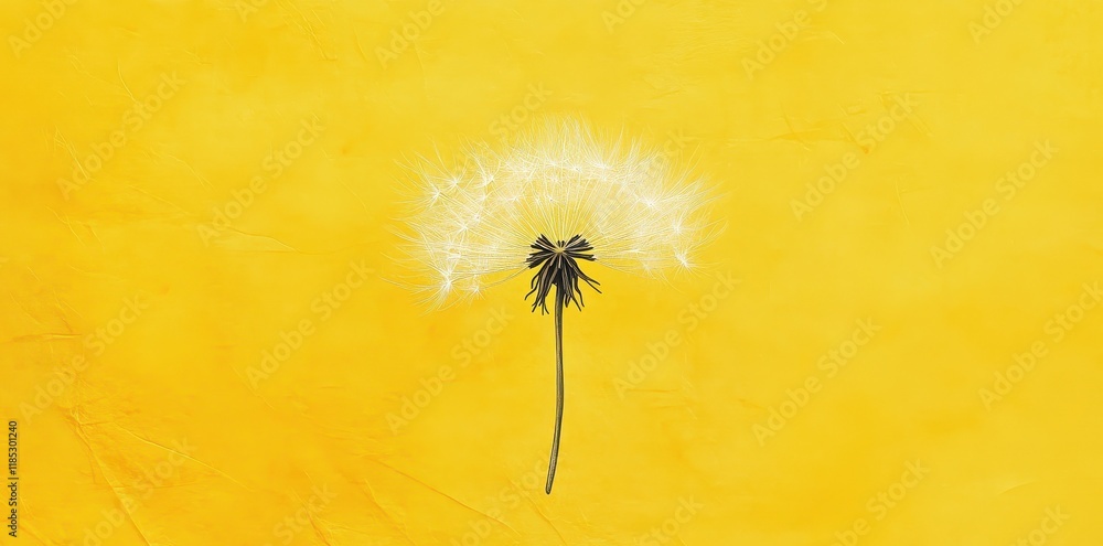 Fototapeta premium Dandelion Seed Head Against Yellow Background