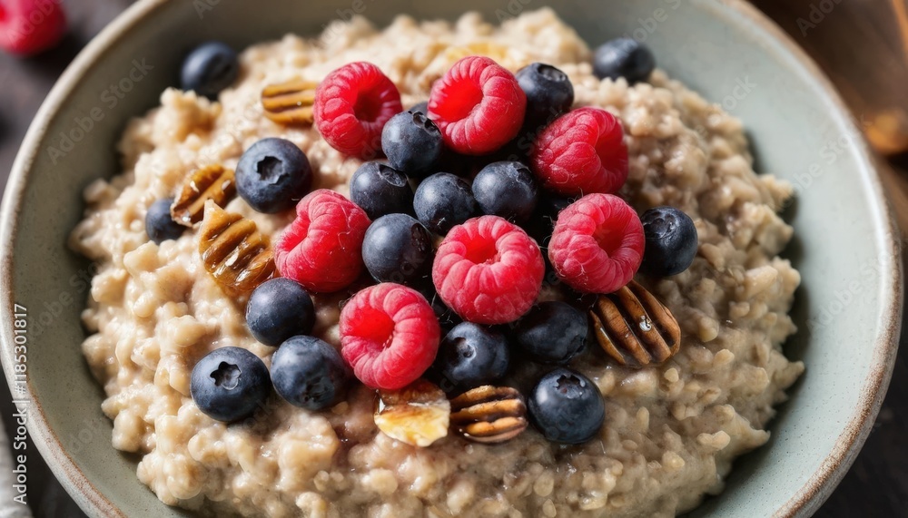 Delicious oatmeal topped with fresh berries and granola Delicious oatmeal topped with fresh berries and granola