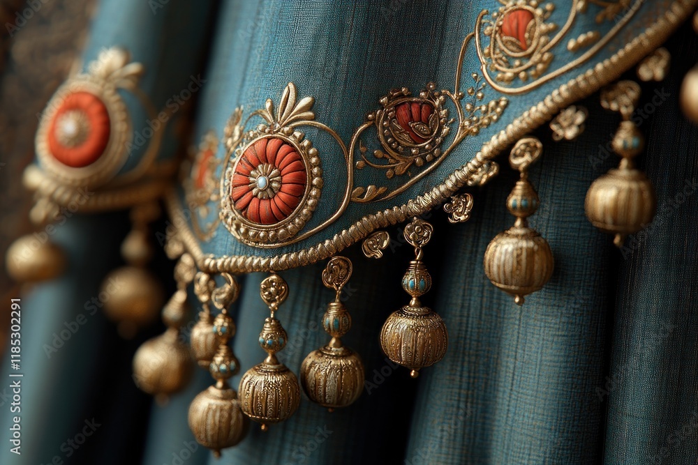 Fototapeta premium Vibrant Indian Festive Curtain Design with Flowers and Decorations for Weddings and Celebrations