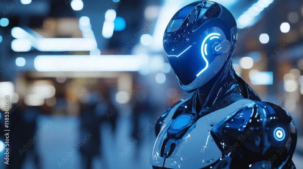 Futuristic Robot in Modern Cityscape - Cyberpunk Style