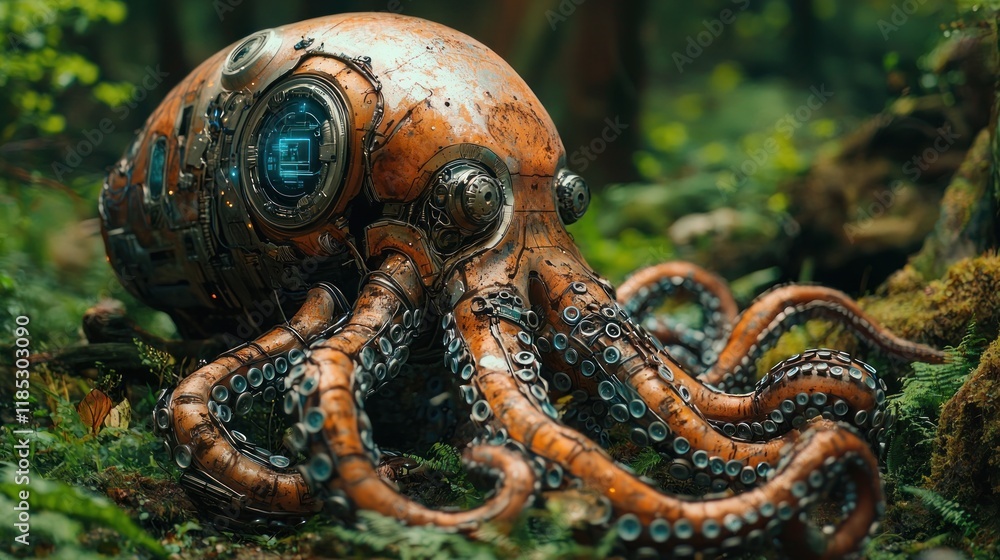 Fototapeta premium Mechanical Octopus in a Mystical Forest