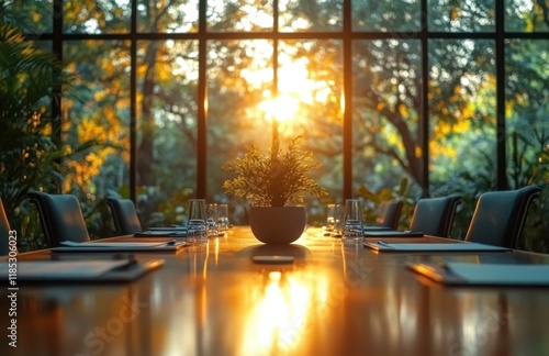 Business Meeting in Modern Boardroom with Confident Woman Leading Diverse Professional Team photo