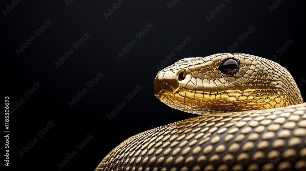Fototapeta premium Golden Snake on Black Background