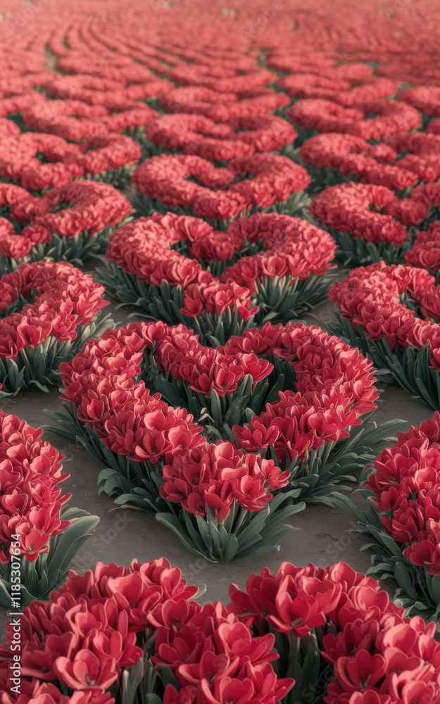 Red Tulips Forming Hearts A Romantic Floral Field Design Red Tulips Forming Hearts A Romantic Floral Field Design