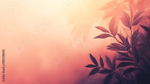 Silhouetted leaves in soft warm light background