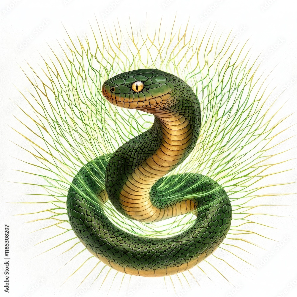 Fototapeta premium Emerald Serpent in Green Radiance