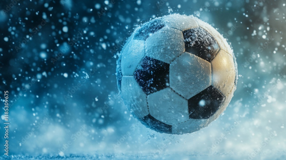 Fototapeta premium Frozen Soccer Ball in Winter Wonderland