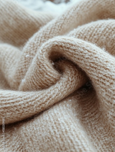 Cozy beige knit blanket with soft texture and organic fibers
