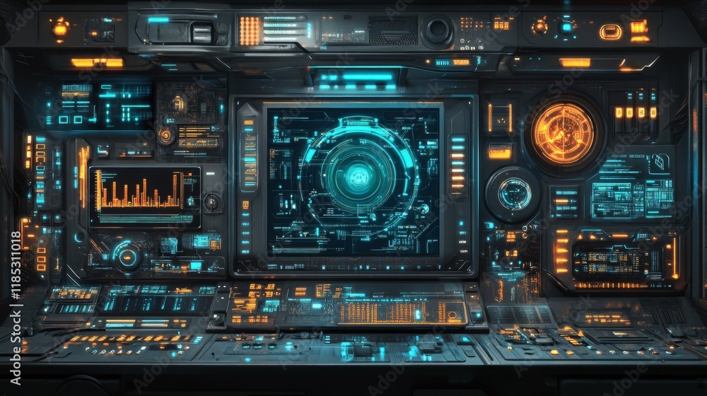 Fototapeta premium Futuristic Control Panel Interface with Glowing Lights