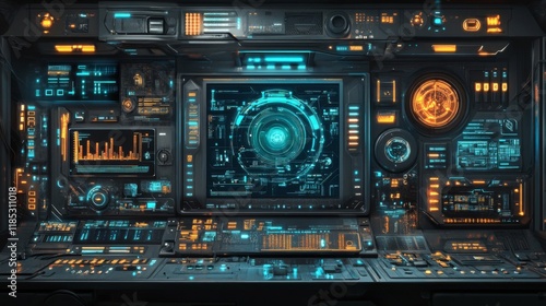Fototapeta Naklejka Na Ścianę i Meble -  Futuristic Control Panel Interface with Glowing Lights