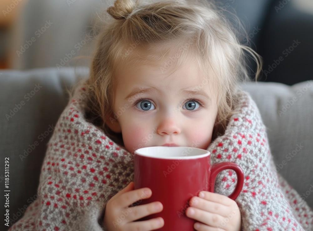 Sick kid recovering: home setting, nasal congestion, rising fever, soothing remedy, tissue pile, health concern, fever relief, caring parent, cold season, gentle treatment, healing journey. Sick kid recovering: home setting, nasal congestion, rising fever, soothing remedy, tissue pile, health concern, fever relief, caring parent, cold season, gentle treatment, healing journey.