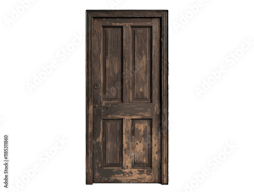 Weathered wooden door with classic design in neutral tones and subtle textures