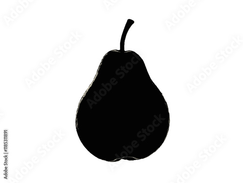 Black silhouette of a pear on a white background showcasing simple fruit illustration style