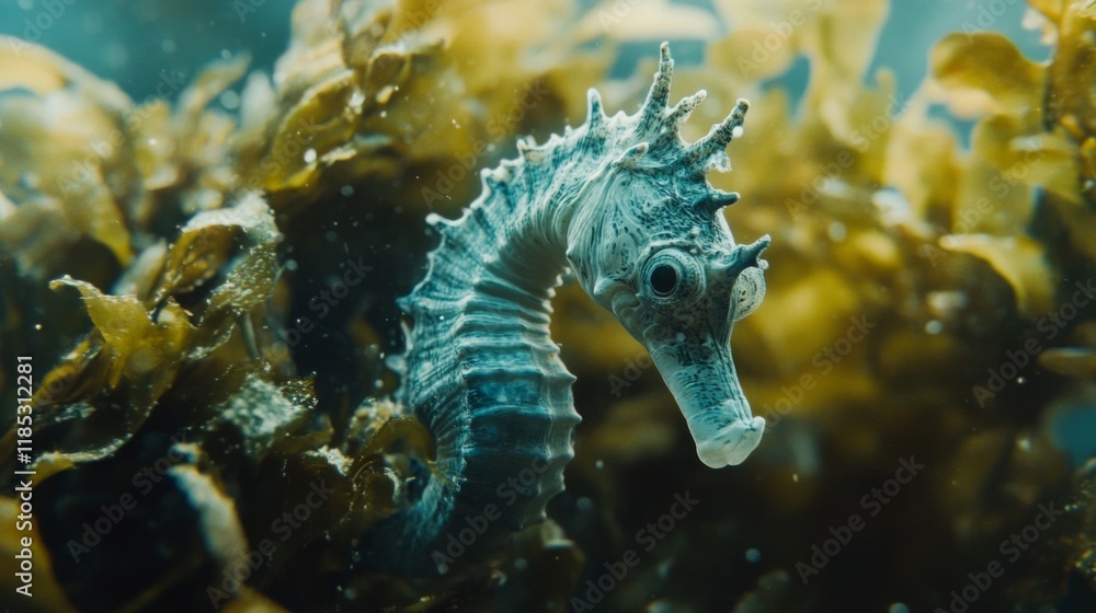 Close-up of a Seahorse in Kelp Forest Close-up of a Seahorse in Kelp Forest