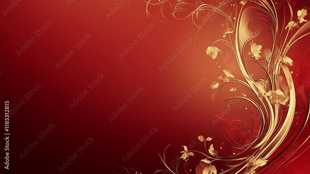 Elegant Gold Floral Design on Red Background Elegant Gold Floral Design on Red Background