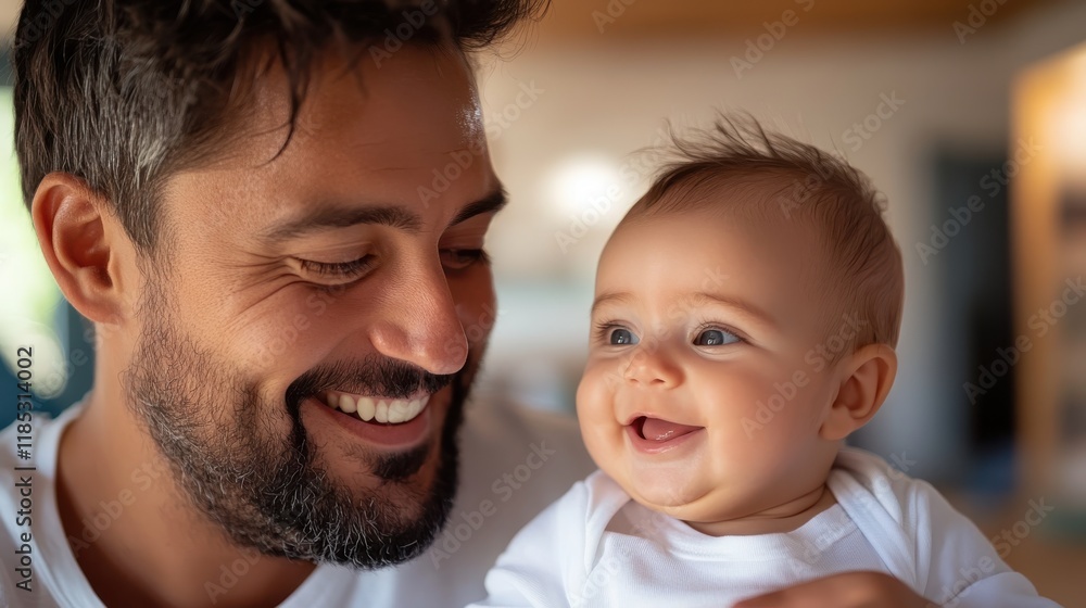 Caring father shares joyful moments with newborn son at home Caring father shares joyful moments with newborn son at home