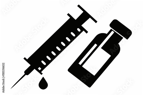 vaccine and syringe  silhouette vector