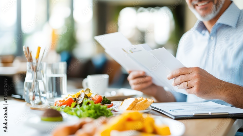 Fototapeta premium Financial advisor shares a detailed retirement plan over breakfast meeting