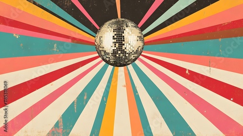Retro Disco Ball Against Colorful Striped Background