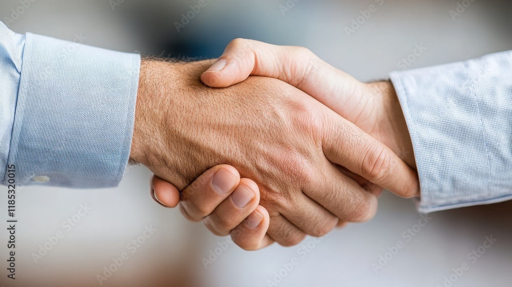 Sales representative confidently closing a deal with a firm handshake Sales representative confidently closing a deal with a firm handshake