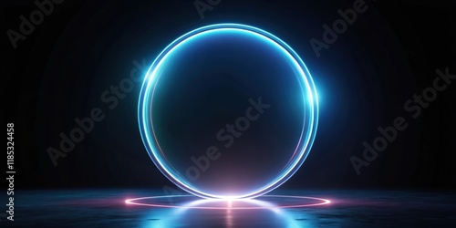 Futuristic glass sphere with neon light circle frame on black background render, futuristic, glass, sphere, neon