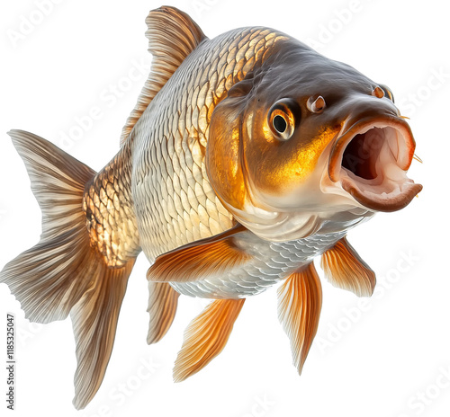 goldfish open mouth isolated on black photo