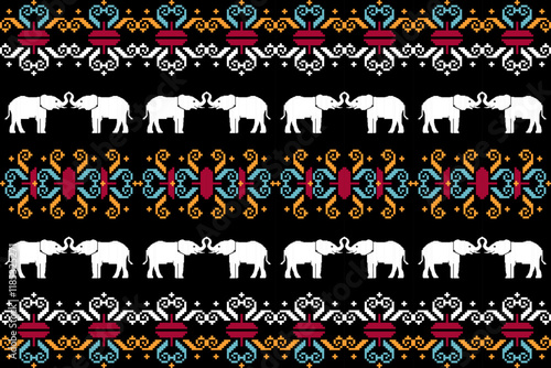 elephants pattern,
Beautiful Thailand,thai pattern,seamless,Traditional,ethnic,fabric pattern for textiles,rugs, wallpaper,clothing, sarong,batik,wrap,embroidery,print,background,cover, illust